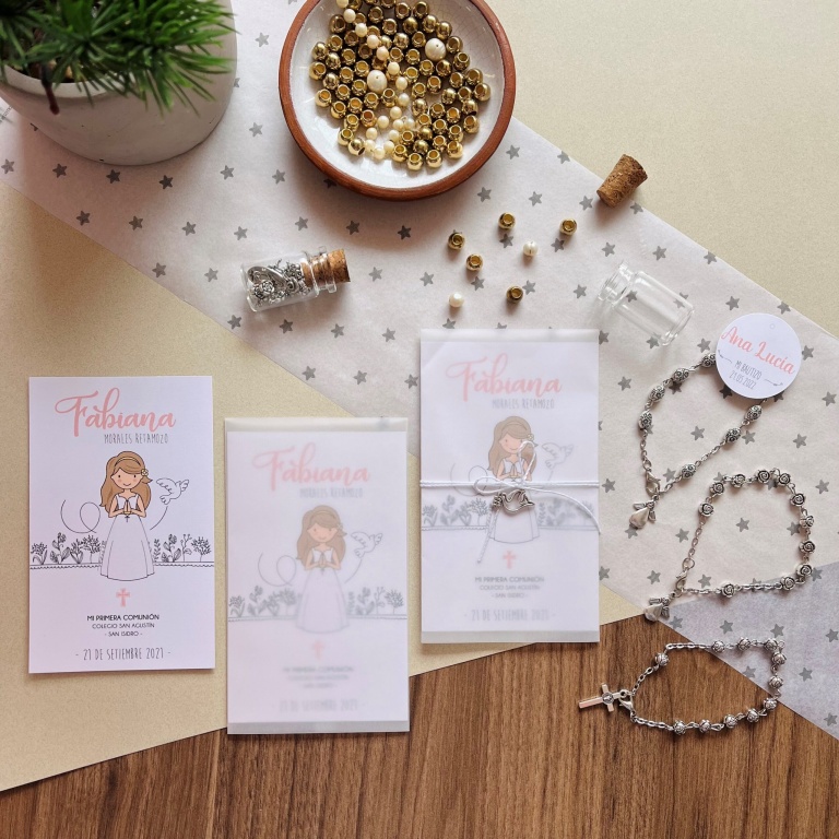 Pack 09 Comunión: Estampa + Pulsera Silver en frasco