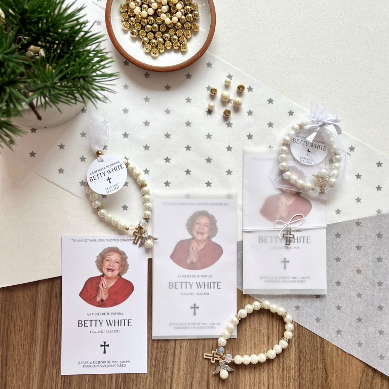 Pack 10 Defunción: Esquela + Pulsera Gold con murano