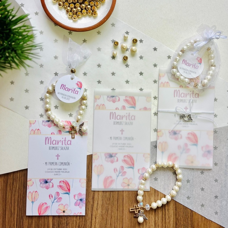 Pack 10 Comunión: Estampa + Pulsera Gold de murano